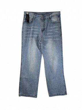 NWT | Women’s Straight Leg High Rise Medium Wash Casual Jeans Whiskered | Large